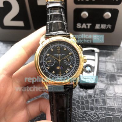 Swiss Grade Copy Patek Philippe Complications Watch Black Dial Gold Case